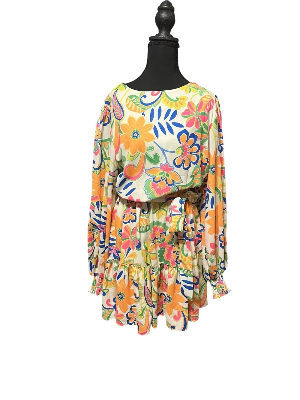Flying Tomato Yellow Floral Puff-Sleeve Tie Waist Mini Dress Size XL - Picture 4 of 8